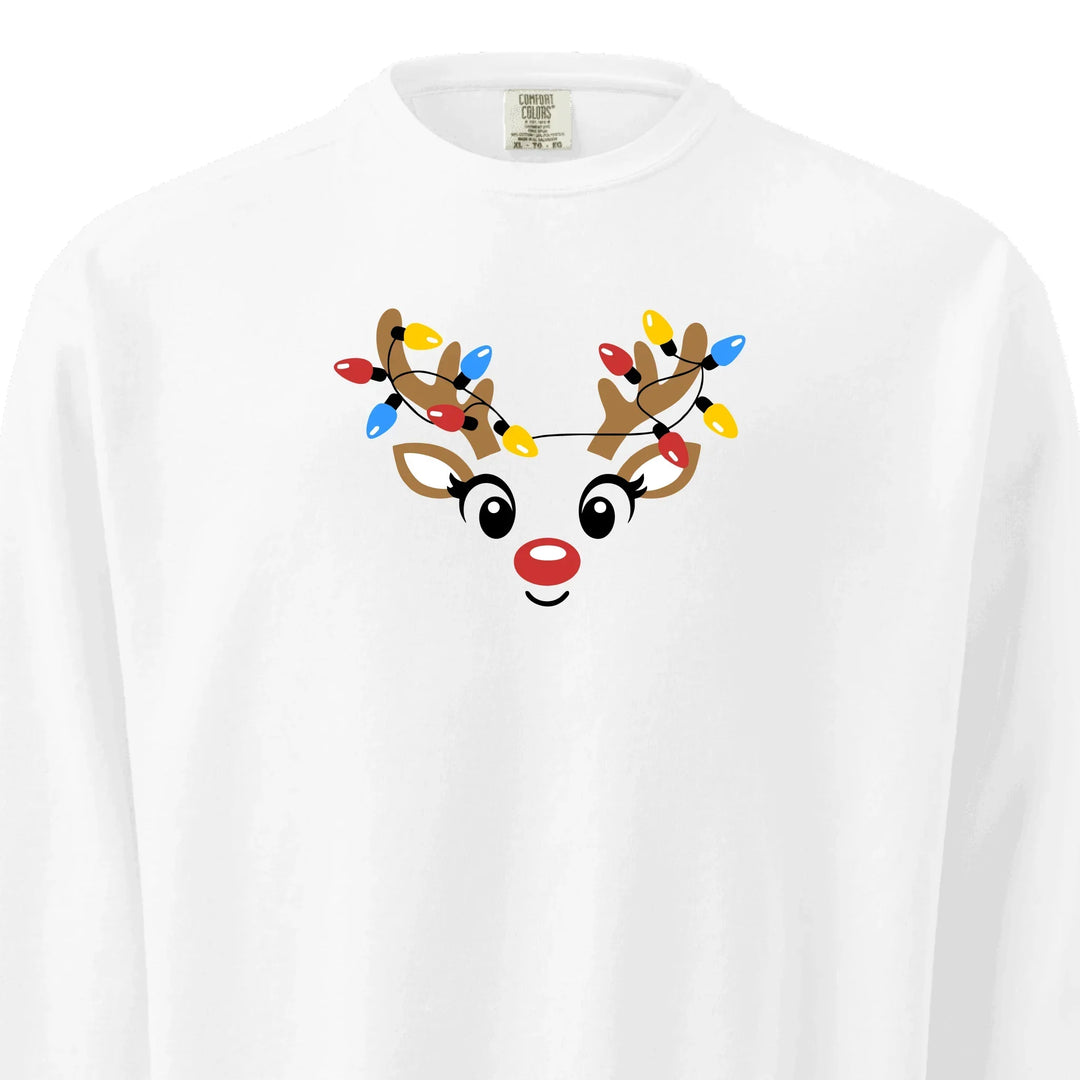 Custom embroidered Christmas Reindeer Sweatshirt in ALL COLORS Comfort Colors, unisex style with personalized text option-ARTFULANE