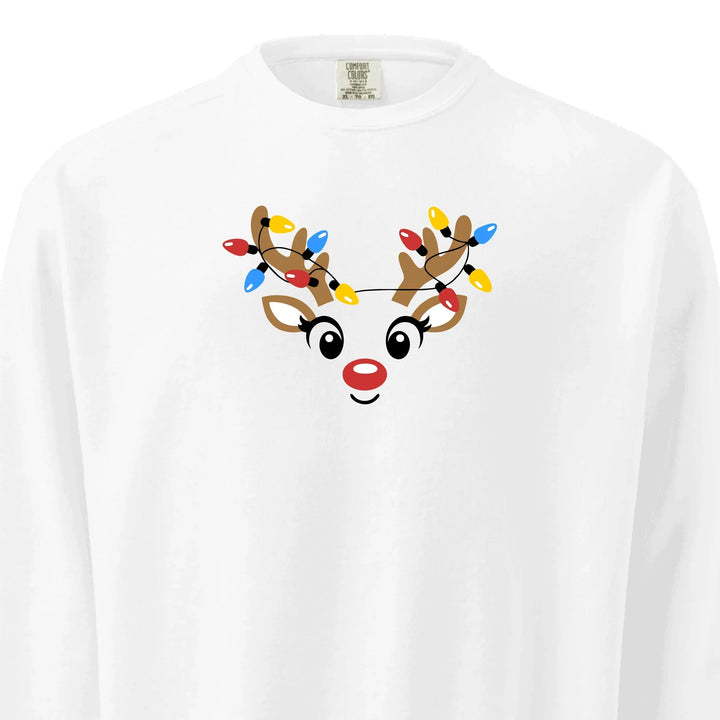 Custom embroidered Christmas Reindeer Sweatshirt in ALL COLORS Comfort Colors, unisex style with personalized text option-ARTFULANE