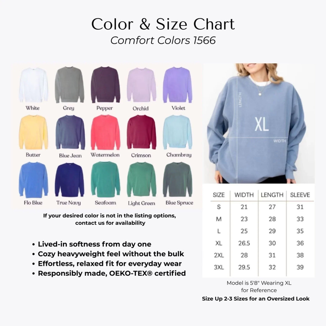 Comfort Colors Sweatshirt Color and Size Guide-ARTFULANE