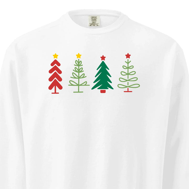 Custom embroidered Christmas Trees Sweatshirt in Comfort Colors, featuring holiday tree design with optional personalized text-ARTFULANE