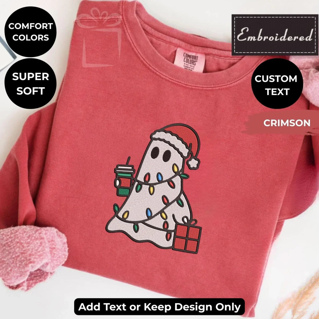 Christmas Ghosts sweatshirt embroidered on Comfort Colors, customizable with text or thread colors-ARTFULANE