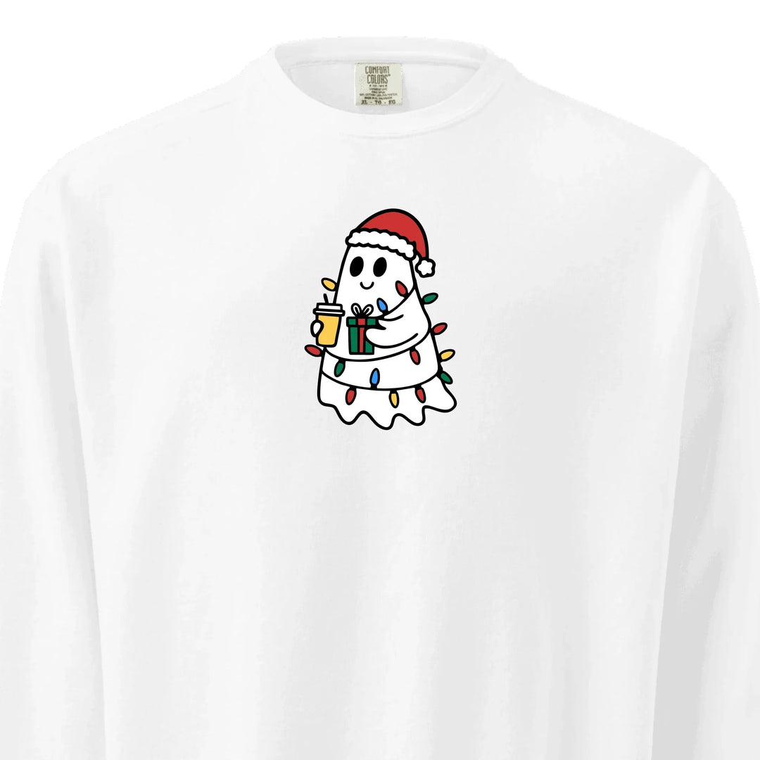Christmas Ghosts sweatshirt embroidered on Comfort Colors, customizable with text or thread colors-ARTFULANE