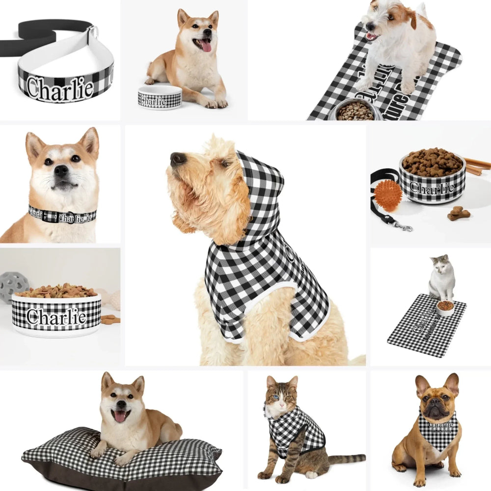 Custom Gingham Pet Accessories Collection – Matching Set (Hoodie, Bandana, Collar, Bowl & More) - ARTFULANE