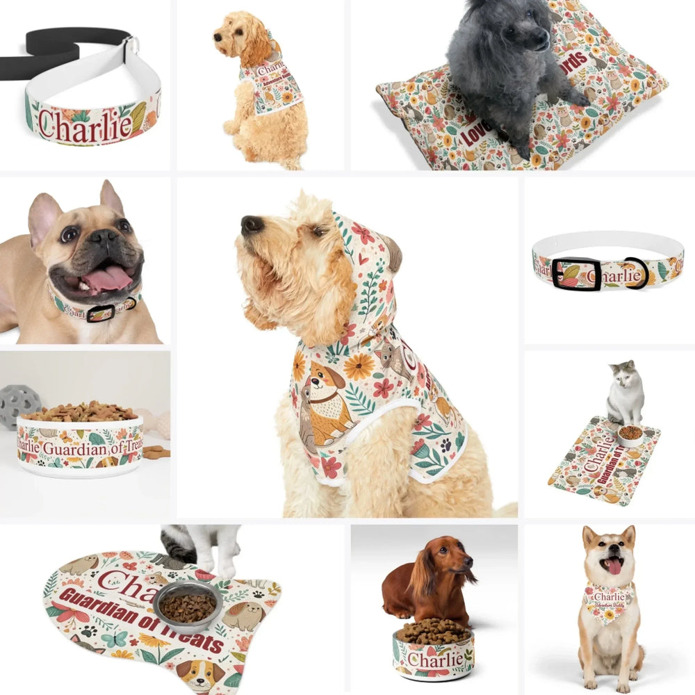 Custom Floral Pet Accessories Collection – Matching Set (Hoodie, Bandana, Collar, Bowl & More) - ARTFULANE