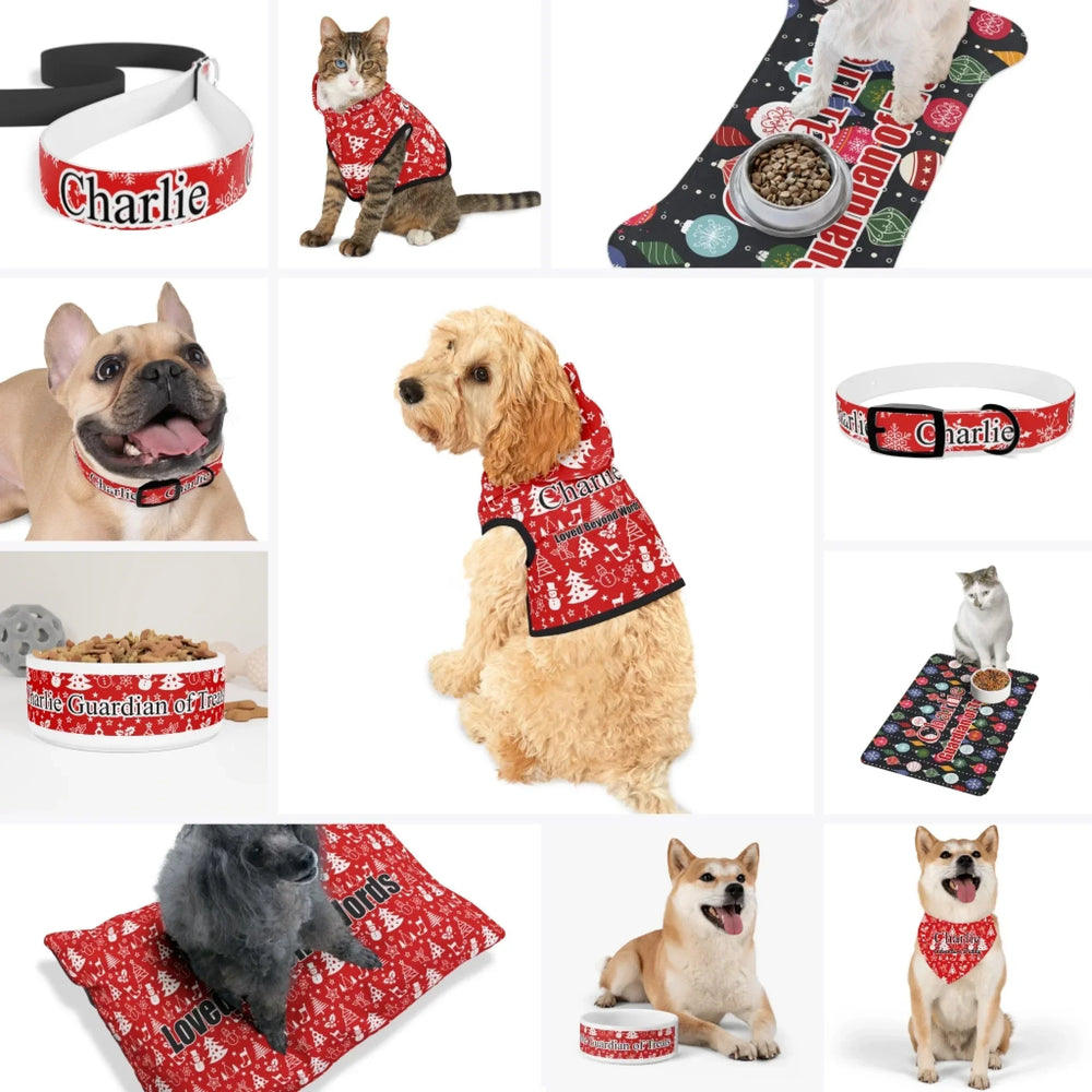 Custom Christmas Pet Accessories – Matching Set (Hoodie, Bandana, Collar, Bowl & More) - ARTFULANE