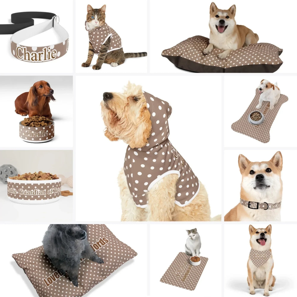 Custom Polka Dots Pet Accessories Collection – Matching Set (Hoodie, Bandana, Collar, Bowl & More) - ARTFULANE