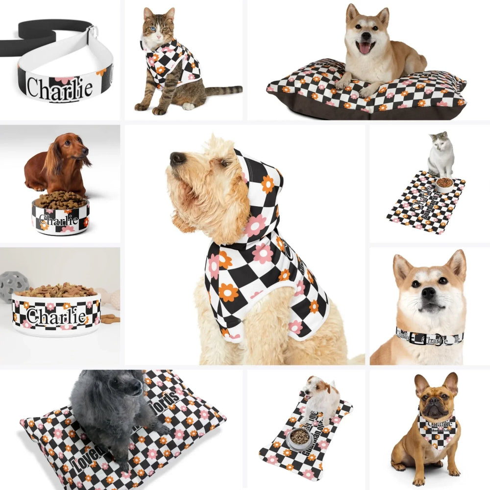 Custom Retro Groovy Pet Accessories Collection – Matching Set (Hoodie, Bandana, Collar, Bowl & More) - ARTFULANE