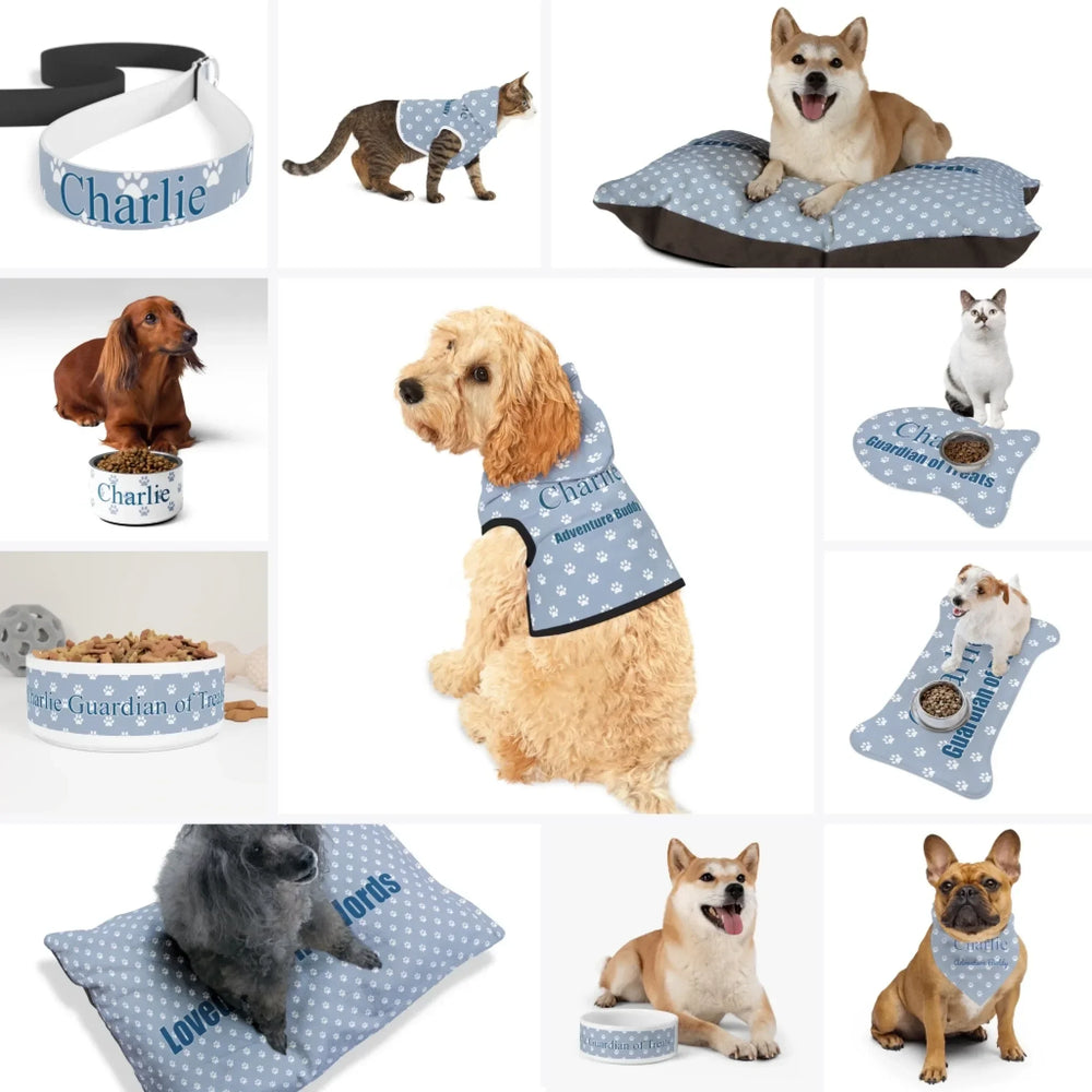 Custom Paws Print Pet Accessories Collection – Matching Set (Hoodie, Bandana, Collar, Bowl & More) - ARTFULANE