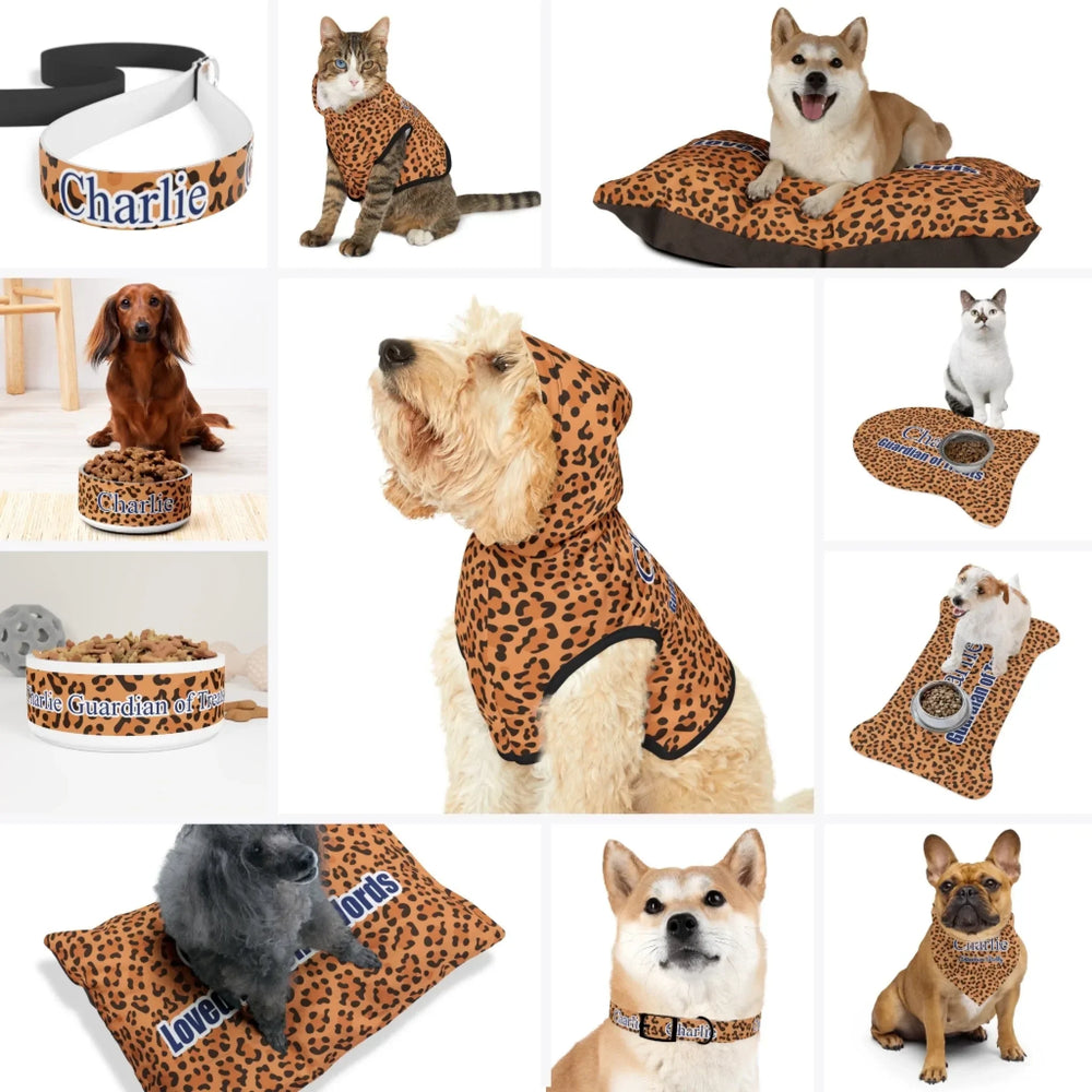 Custom Animal Print Pet Accessories Collection – Matching Set (Hoodie, Bandana, Collar, Bowl & More) - ARTFULANE