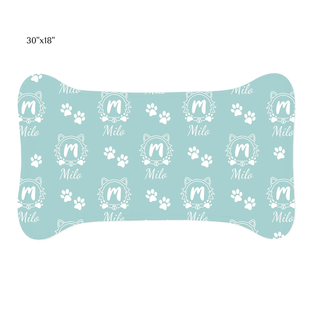 Personalized Monogram Name pet bone-shaped feeding mat with custom text. Available in different monogram styles in any color for dogs or cats-ARTFULANE