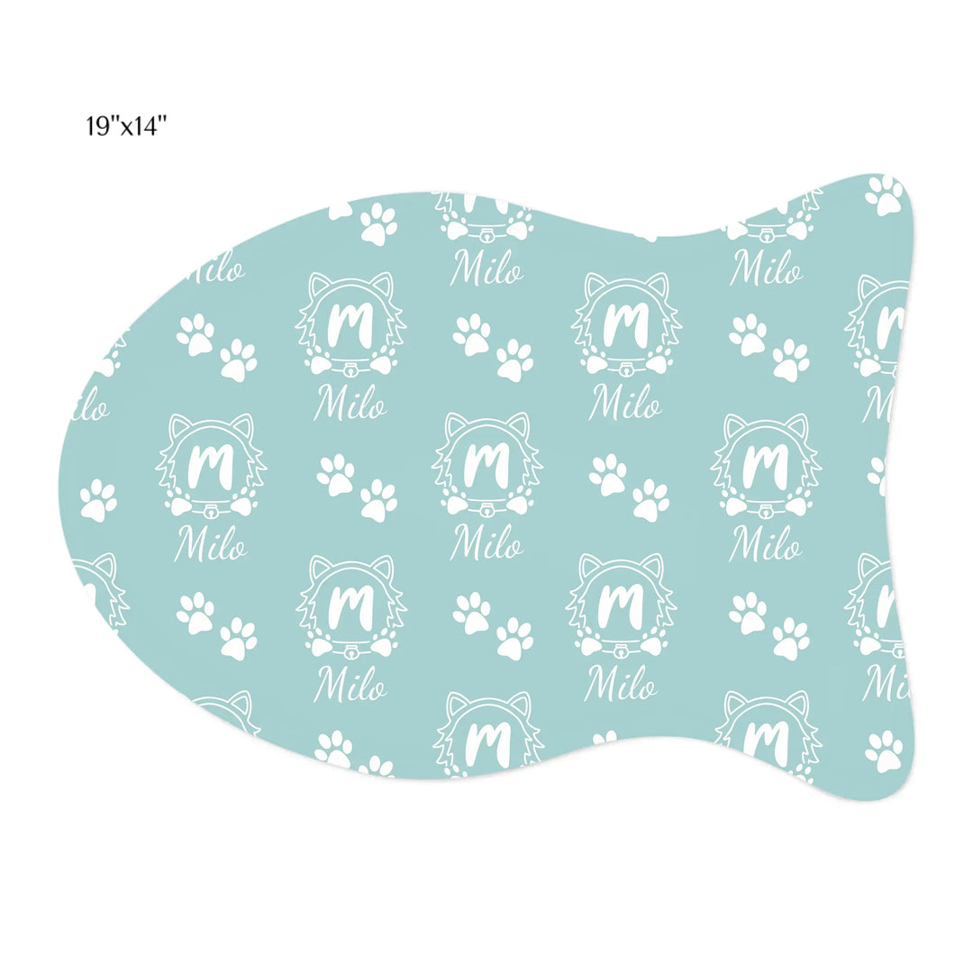 Personalized Monogram Name pet fish-shaped feeding mat with custom text. Available in different monogram styles in any color for dogs or cats-ARTFULANE
