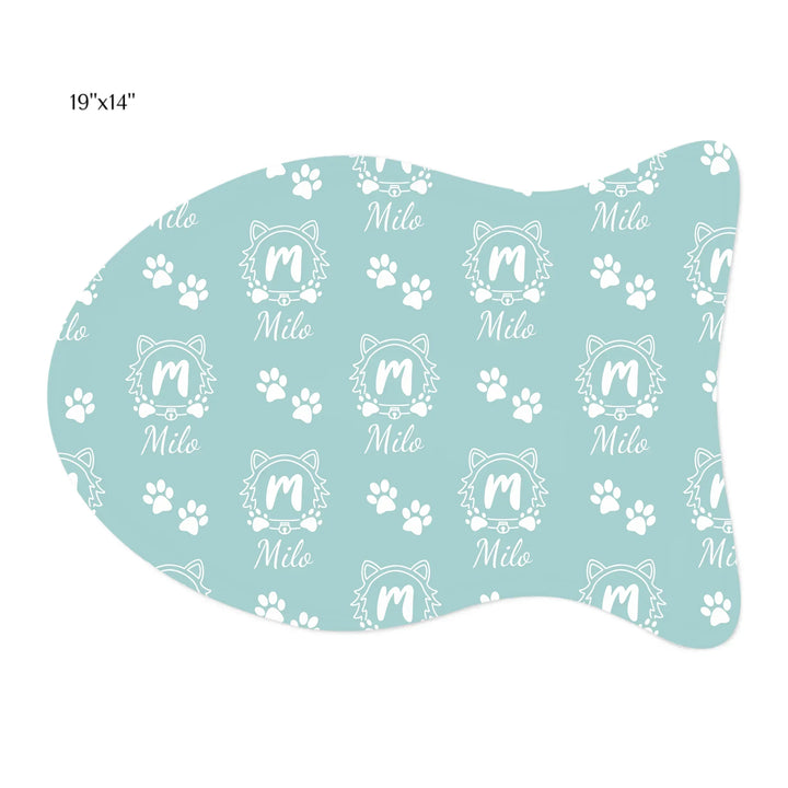 Personalized Monogram Name pet fish-shaped feeding mat with custom text. Available in different monogram styles in any color for dogs or cats-ARTFULANE