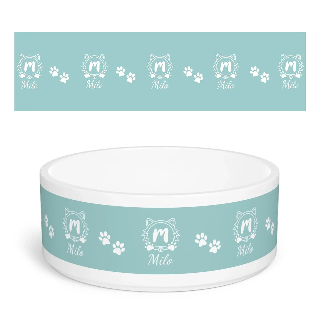 Personalized Monogram Name pet ceramic bowl with custom text. Available in different monogram styles in any color for dogs or cats-ARTFULANE