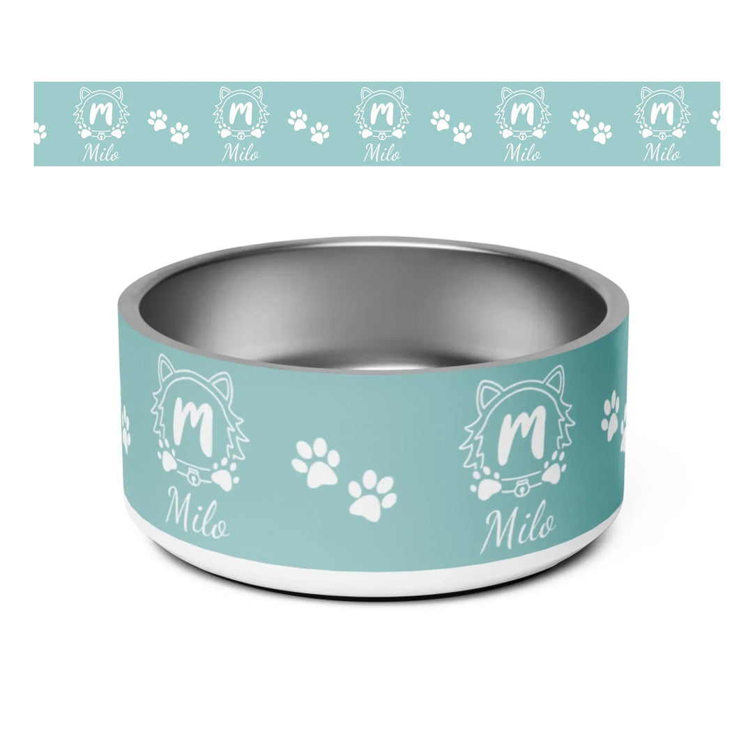 Personalized Monogram Name pet stainless steel bowl with custom text. Available in different monogram styles in any color for dogs or cats-ARTFULANE