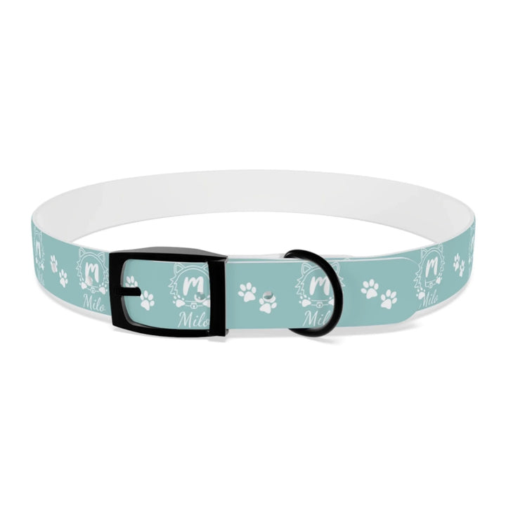 Front of Personalized Monogram Name pet collar with custom text. Available in different monogram styles in any color for dogs or cats-ARTFULANE