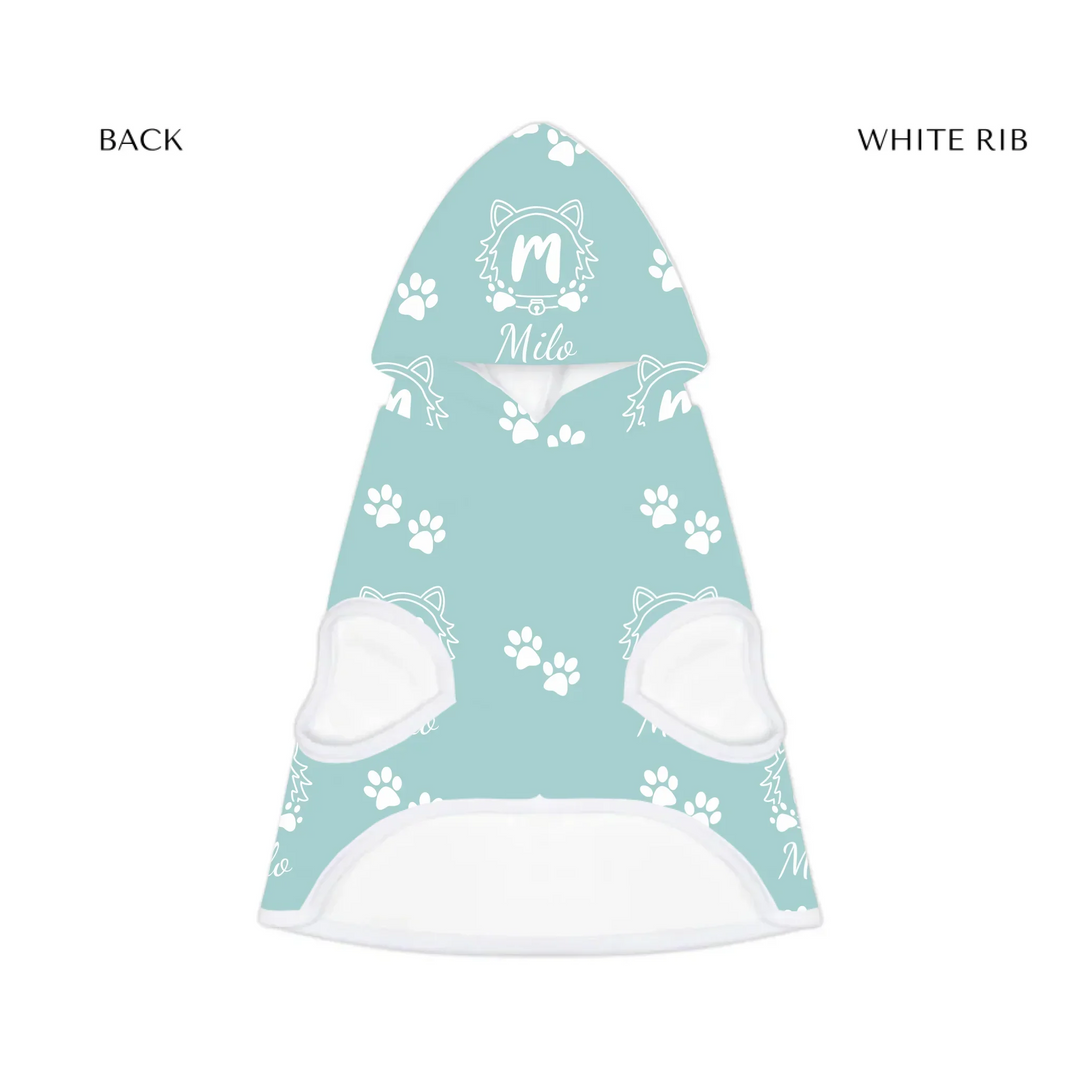 pet hoodie white rib front- Personalized Monogram Name pet hoodie with custom text. Available in different monogram styles in any color for dogs or cats-ARTFULANE