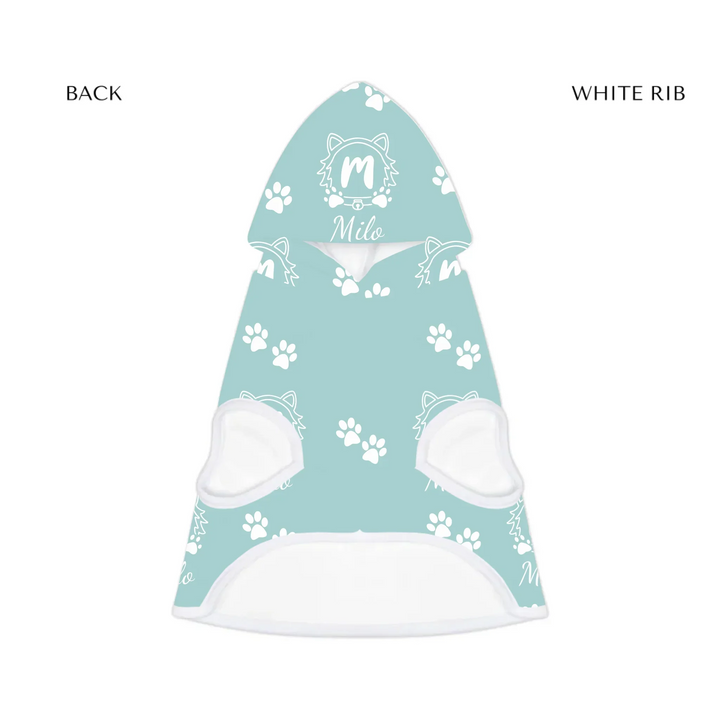 pet hoodie white rib front- Personalized Monogram Name pet hoodie with custom text. Available in different monogram styles in any color for dogs or cats-ARTFULANE