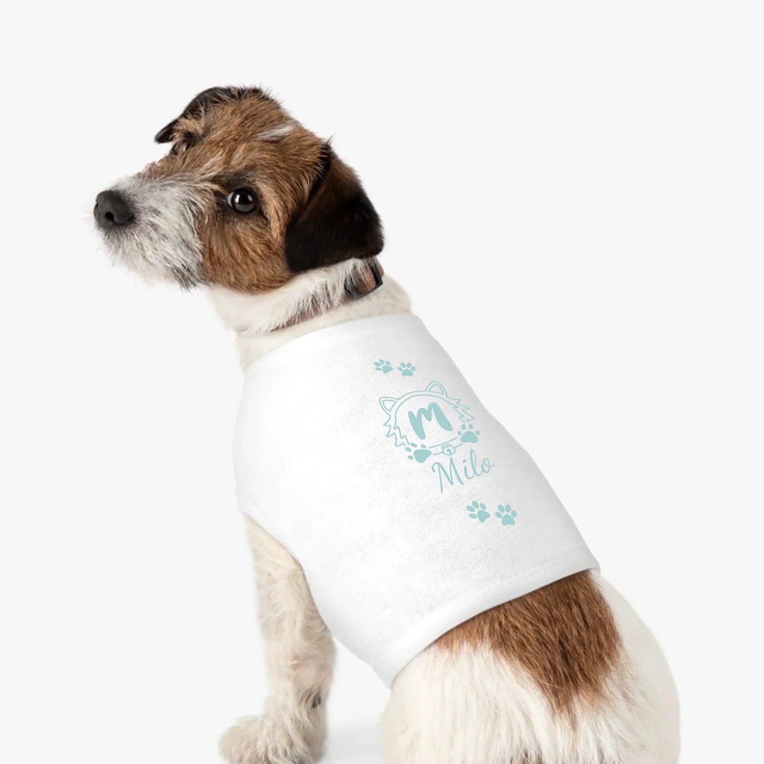 Personalized Monogram Name pet tank top with custom text. Available in different monogram styles in any color for dogs or cats-ARTFULANE