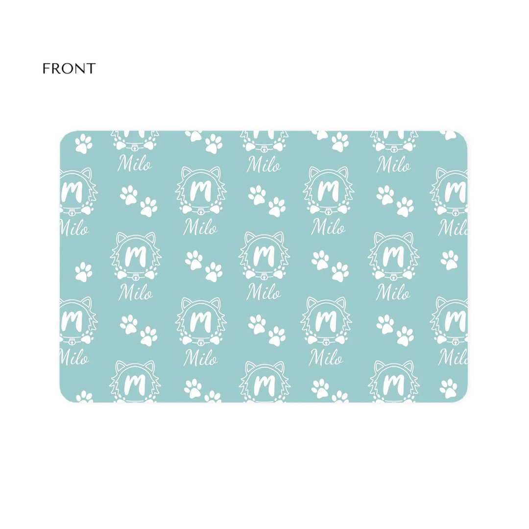 Personalized Monogram Name pet feeding mat with custom text. Available in different monogram styles in any color for dogs or cats-ARTFULANE