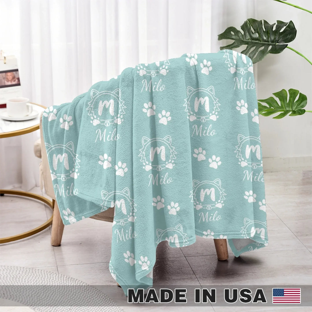 Personalized Monogram Name pet blanket with custom text. Available in different monogram styles in any color for dogs or cats-ARTFULANE