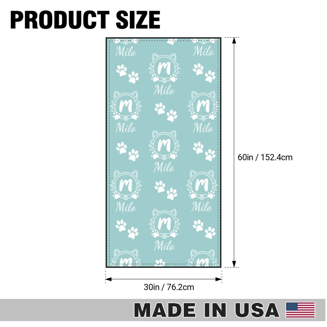 Size chart of Personalized Monogram Name pet towel with custom text. Available in different monogram styles in any color for dogs or cats-ARTFULANE