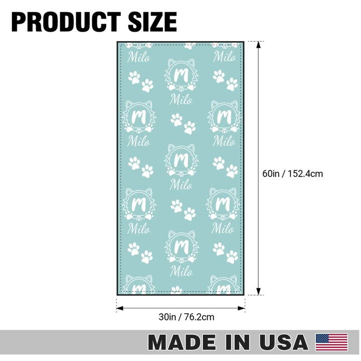 Size chart of Personalized Monogram Name pet towel with custom text. Available in different monogram styles in any color for dogs or cats-ARTFULANE