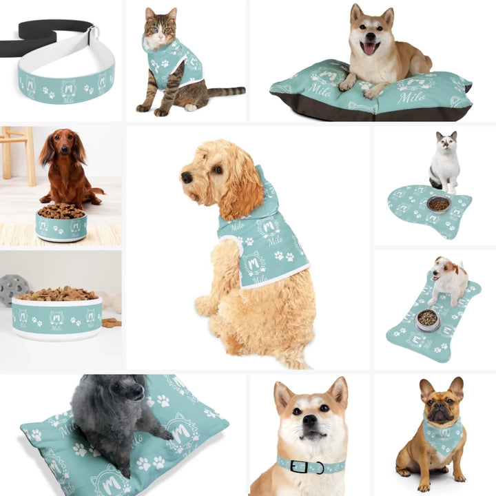 Custom Monogram Name Pet Accessories Collection – Matching Set (Hoodie, Bandana, Collar, Bowl & More) - ARTFULANE