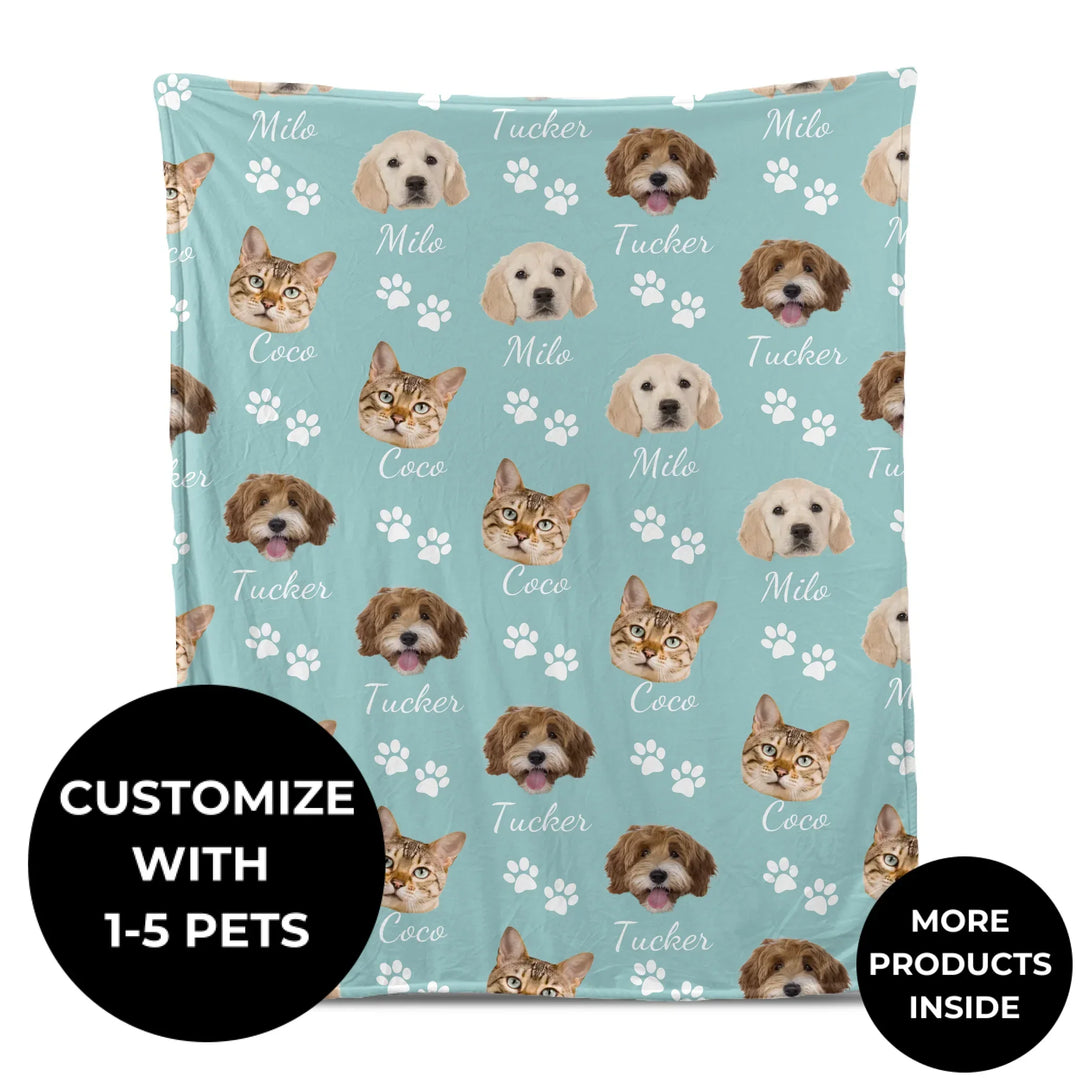 Personalized Photo face cutout pet blanket with custom text like a name. Available in any color for dogs or cats-ARTFULANE