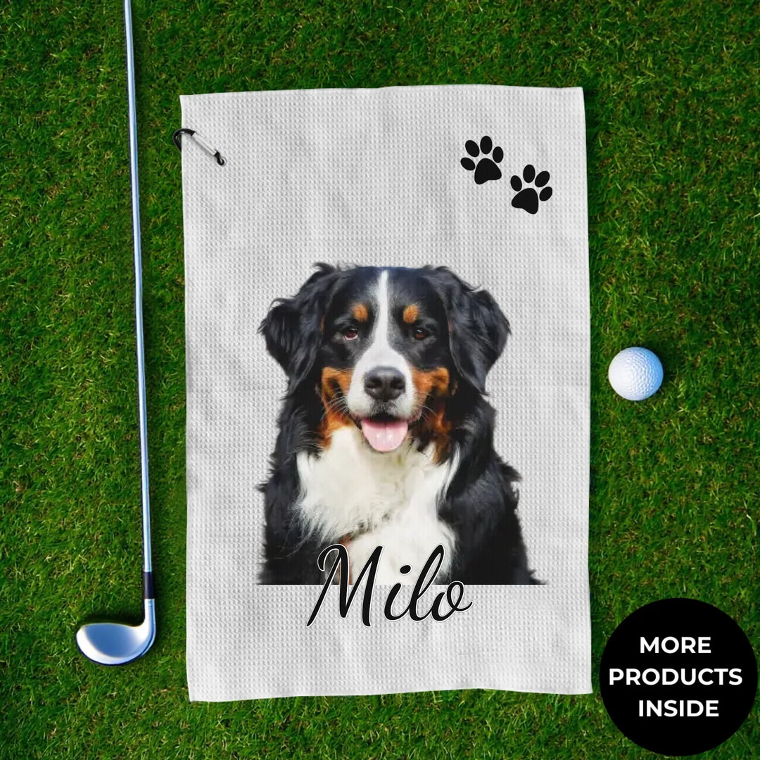 Custom personalized Golf Towel featuring uploaded photo, name, and matching design in any color — premium gift for golf lovers by ARTFULANE