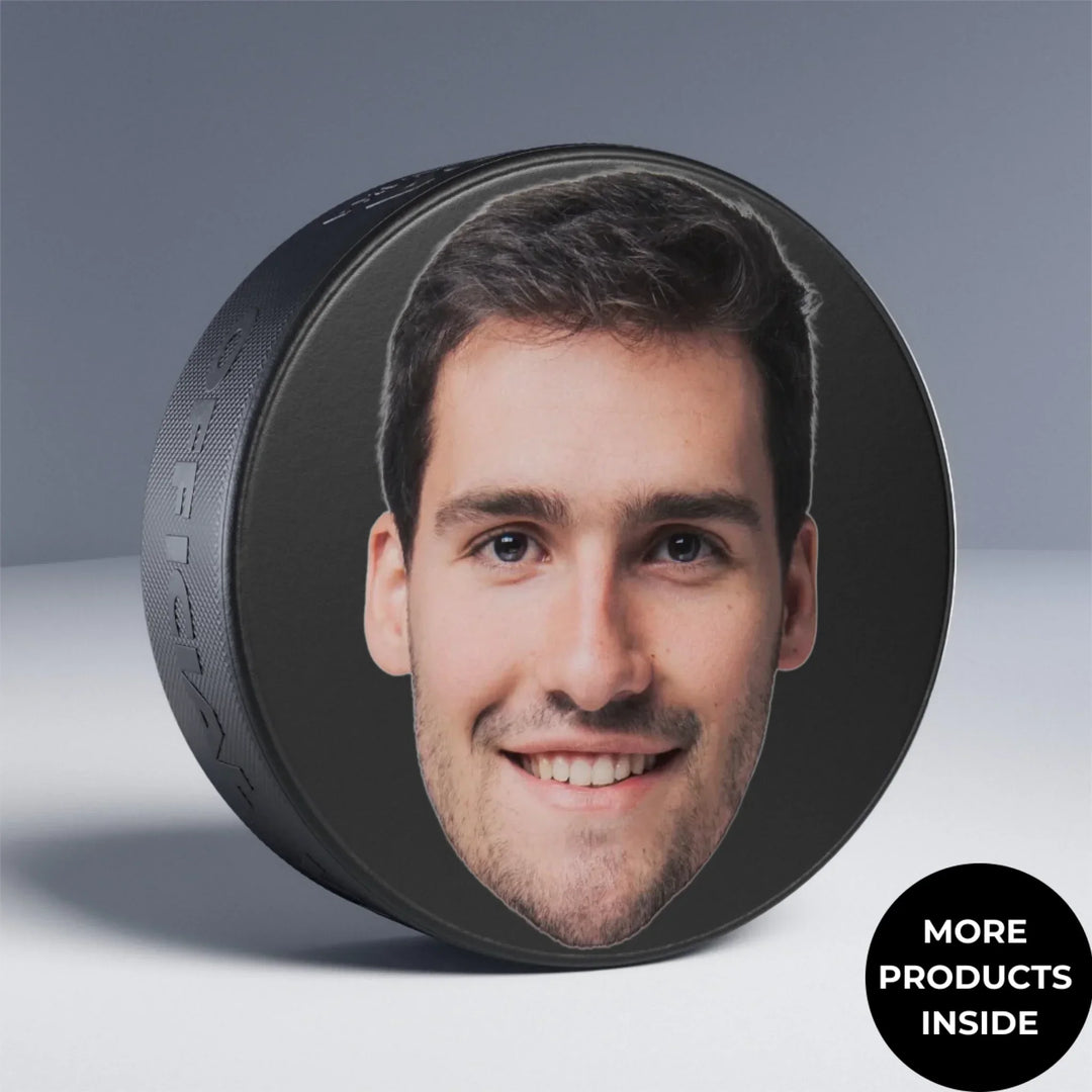 Custom personalized Photo face cutout Hockey Puck featuring uploaded photo, name, and matching design in any color — premium gift for sport lovers by ARTFULANE