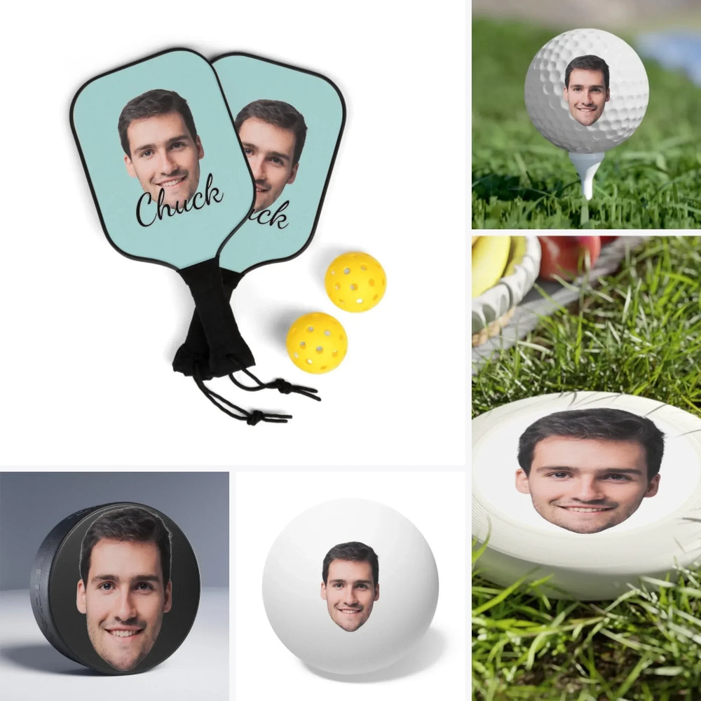 Custom Photo Face Cutout Sports Gear - Pickleball, Golf, Ping Pong, Hockey, Frisbee - ARTFULANE