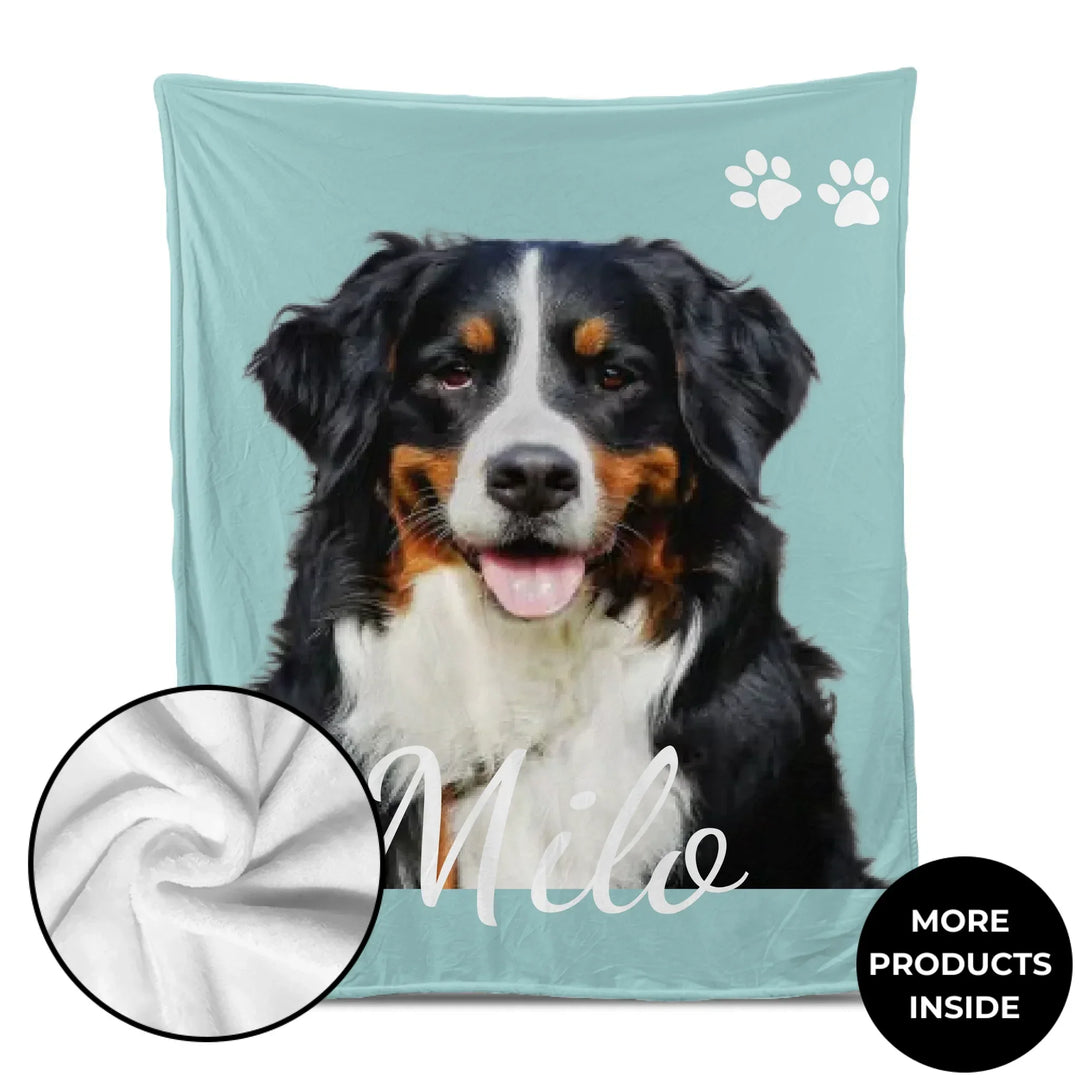 Personalized Photo pet blanket with custom text like a name. Available in any color for dogs or cats-ARTFULANE