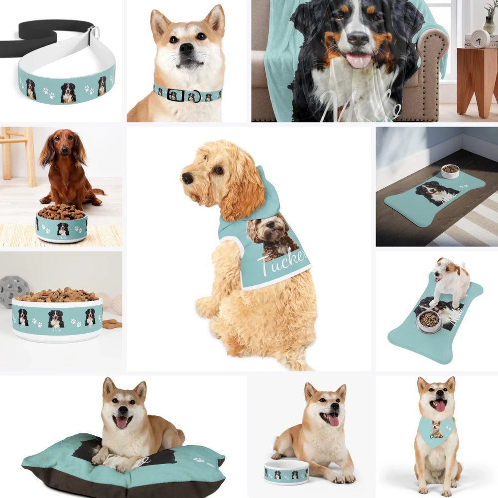 Custom Photo Pet Accessories Collection – Matching Set (Hoodie, Bandana, Collar, Bowl & More) - ARTFULANE