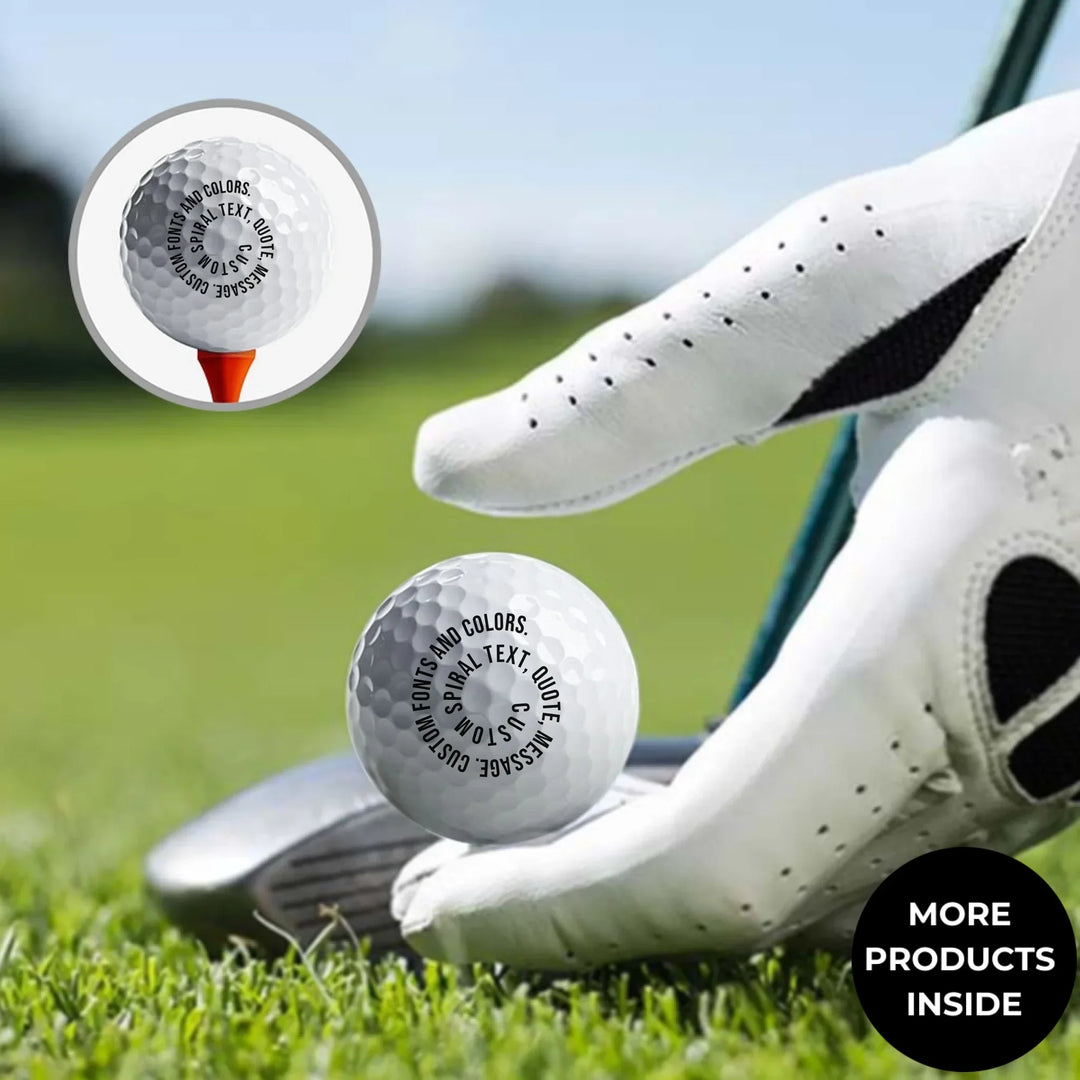 Personalized golf balls with custom spiral text — add initials, name, or quote in any color and font style — premium gift for golfers by ARTFULANE