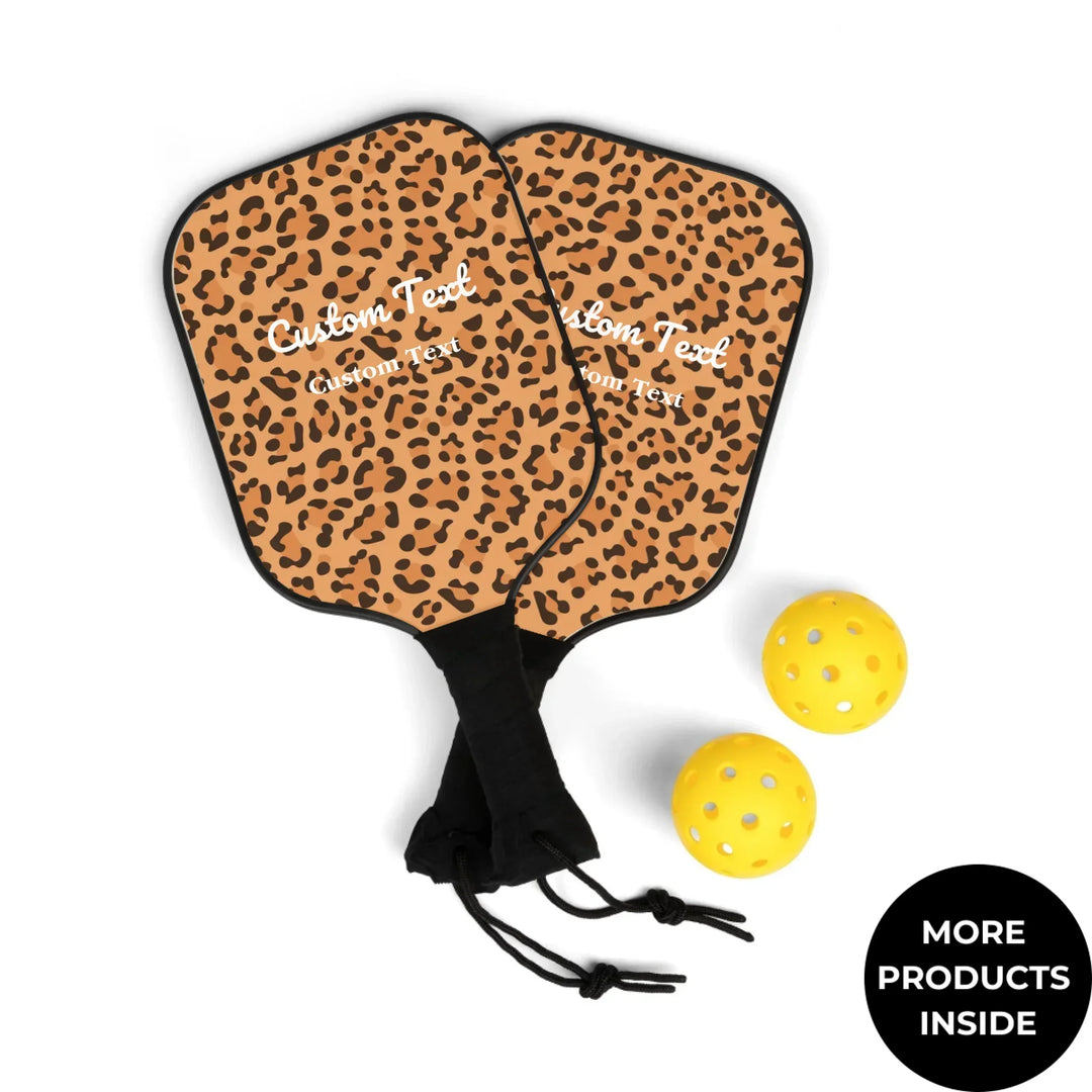 Custom animal print pickleball set featuring bold leopard, zebra, tiger patterns, and more — personalized sports gear for athletes and sport lovers by ARTFULANE.