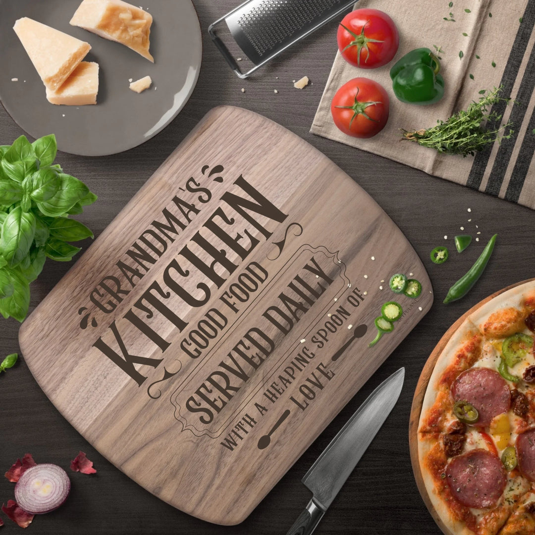 Walnut Hardwood Oval Cutting Board In Use - ARTFULANE