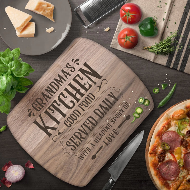 Walnut Hardwood Oval Cutting Board In Use - ARTFULANE