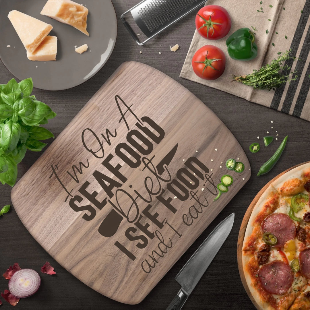 Walnut Hardwood Oval Cutting Board In Use - ARTFULANE