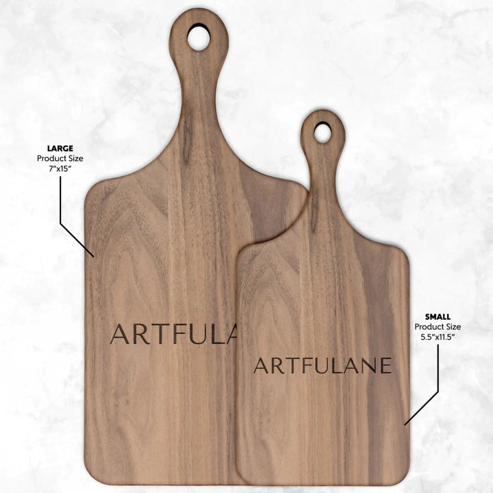 Size Guide for Walnut Hardwood Paddle Cutting Board - ARTFULANE