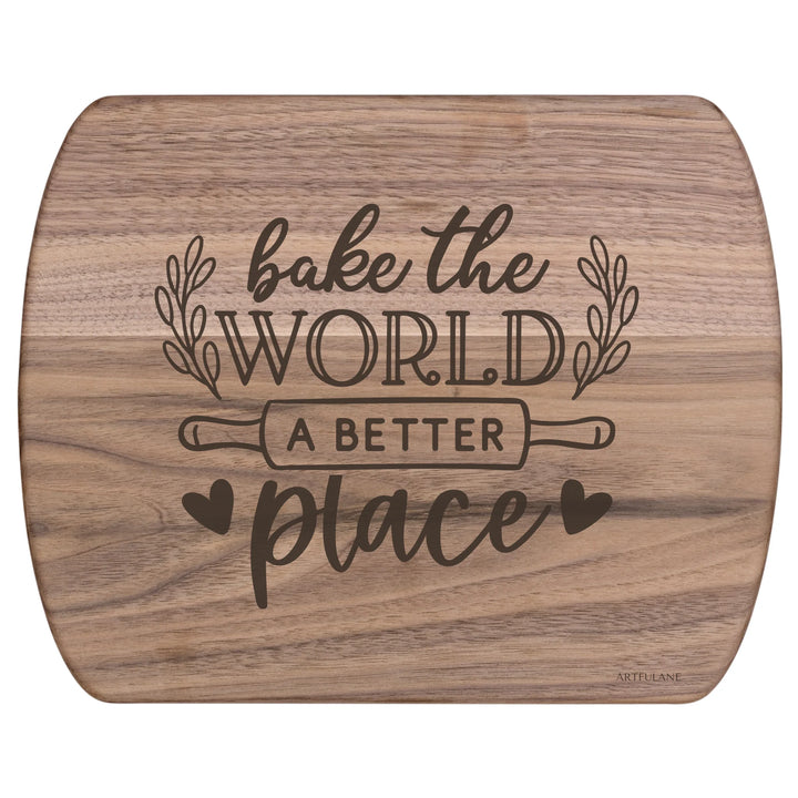 Walnut Hardwood Oval Cutting Board - Engraved recipe cutting boards in natural wood, featuring 20 kitchen recipe designs by ARTFULANE