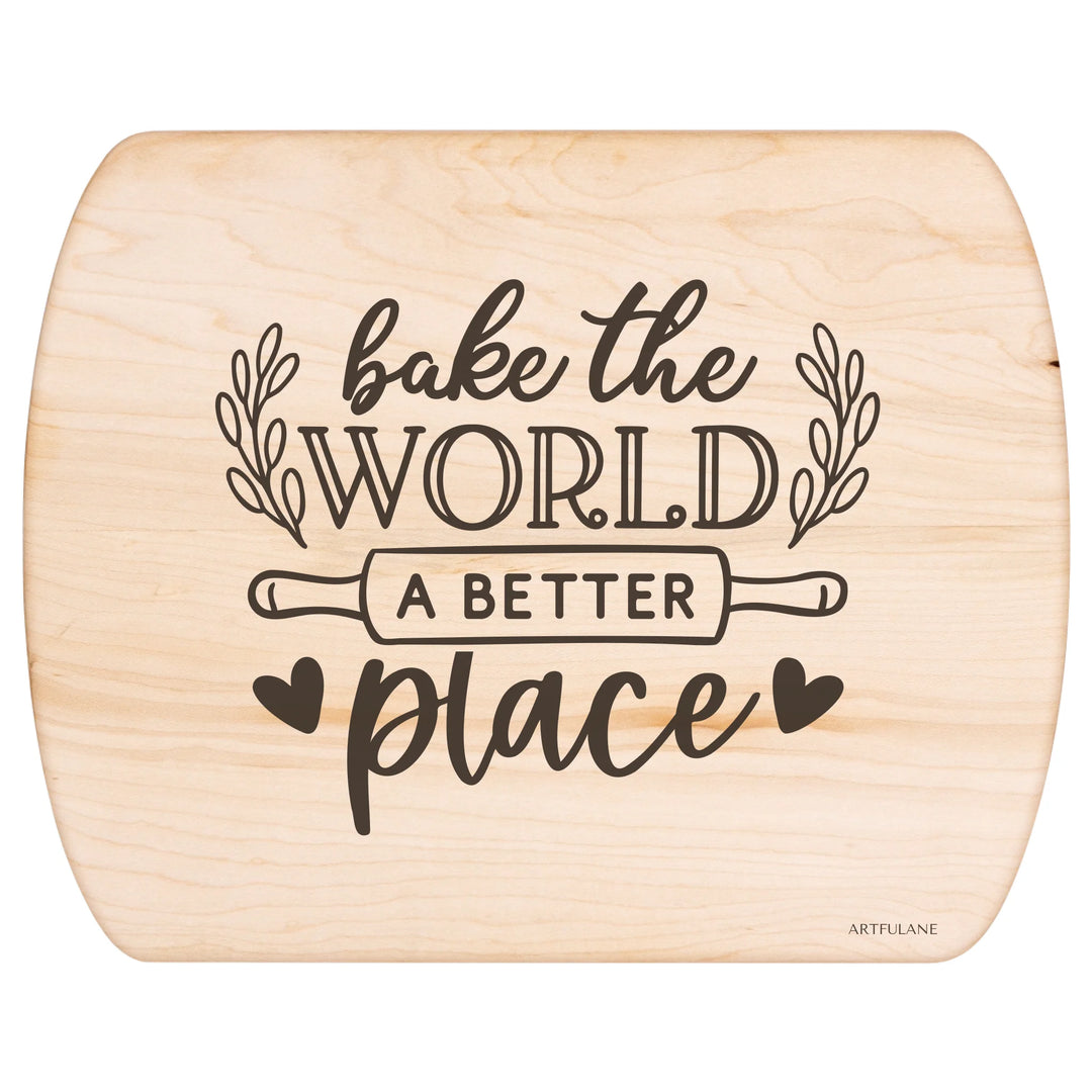 Maple Hardwood Oval Cutting Board - Engraved recipe cutting boards in natural wood, featuring 20 kitchen recipe designs by ARTFULANE