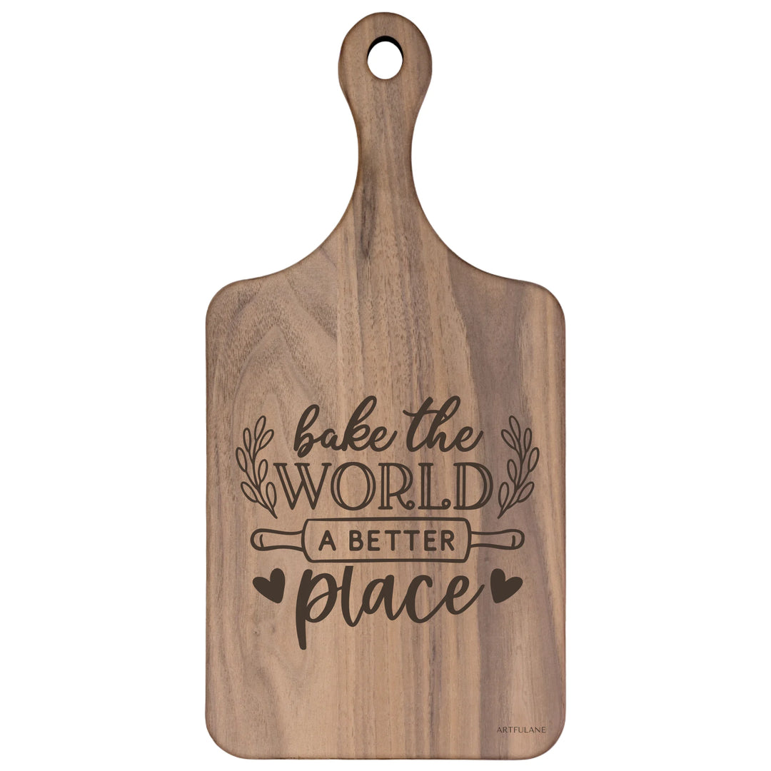Engraved Kitchen Quotes Walnut Hardwood Paddle Cutting Board - ARTFULANE