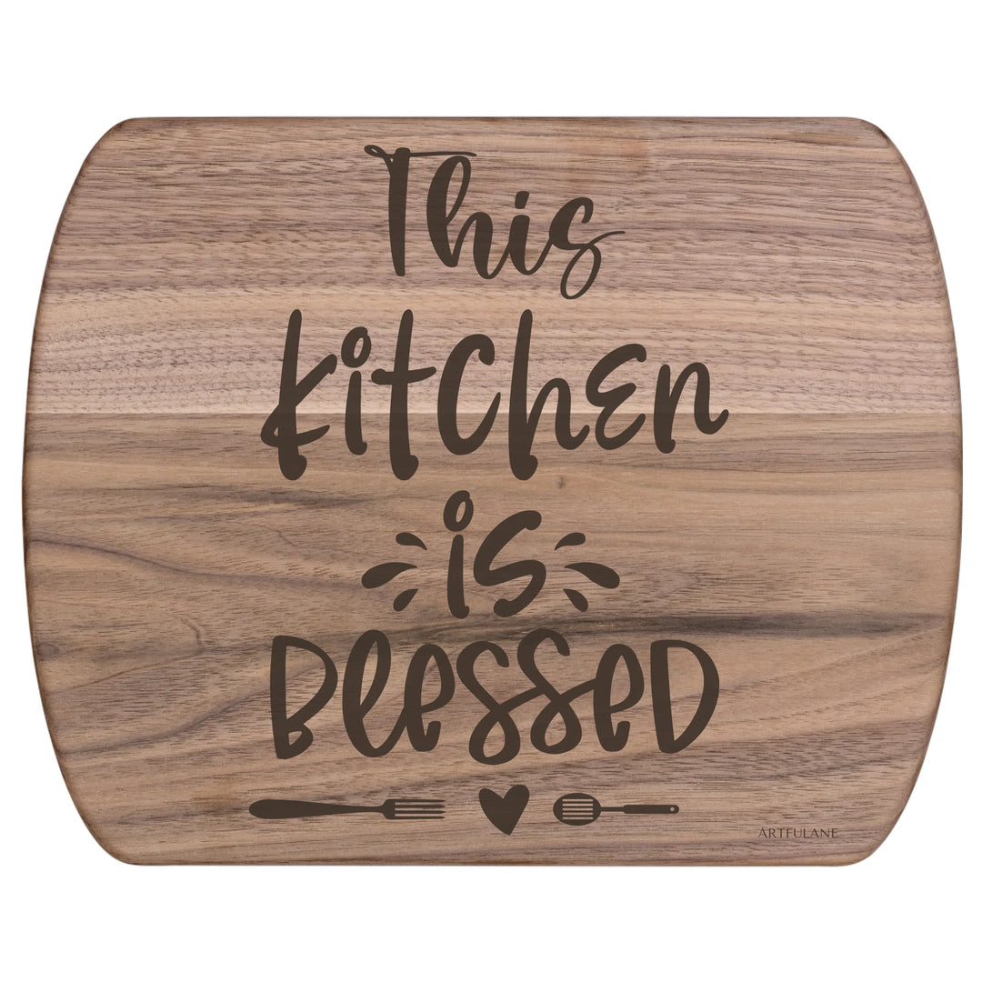 Engraved Walnut Hardwood Oval Cutting Board - custom kitchen quote designs by ARTFULANE