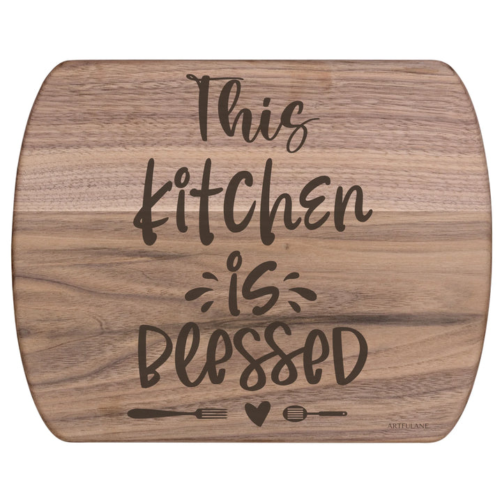 Engraved Walnut Hardwood Oval Cutting Board - custom kitchen quote designs by ARTFULANE