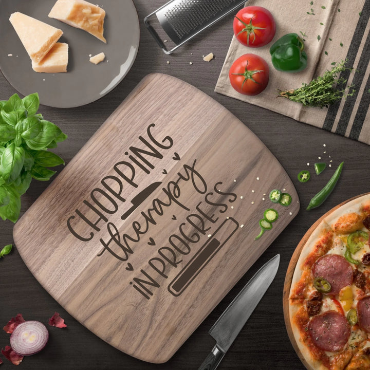 Walnut Hardwood Oval Cutting Board In Use - Chef Humor designs by ARTFULANE