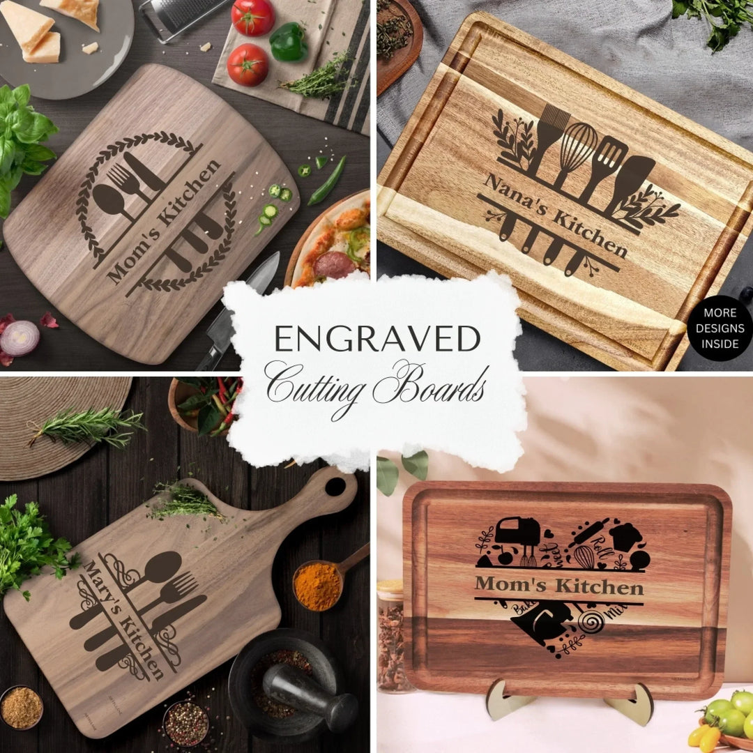 Custom Kitchen Monogram Engraved Wooden Cutting Boards Collection - ARTFULANE