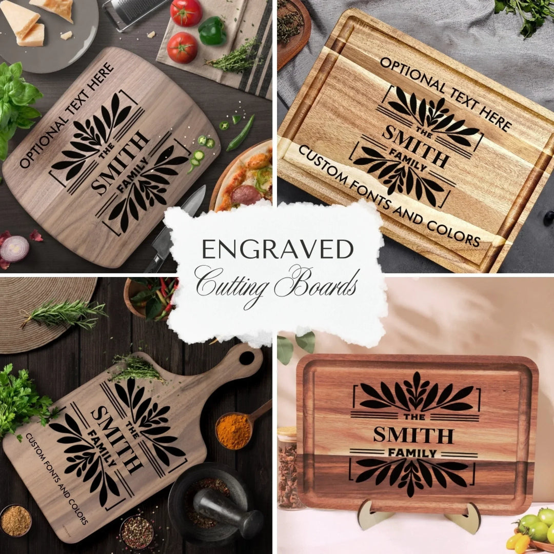 Custom Family Monogram Engraved Wooden Cutting Boards - ARTFULANE