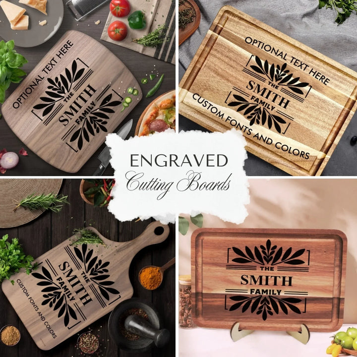 Custom Family Monogram Engraved Wooden Cutting Boards - ARTFULANE