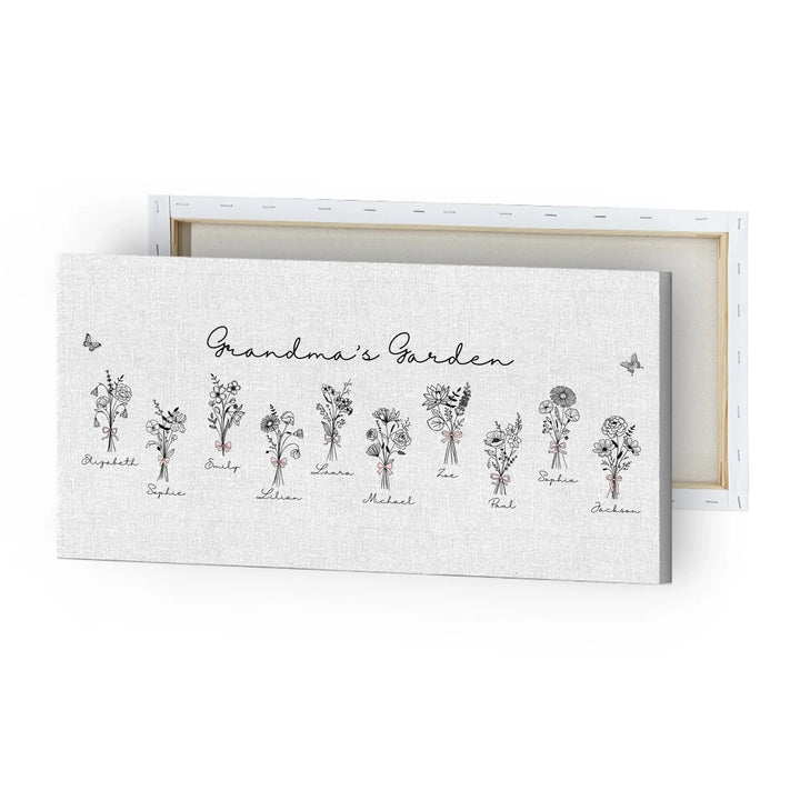 Personalized Coquette Birth Month Flower Bouquets Wall Art in any color line art, featuring custom names, butterflies, and color options-ARTFULANE