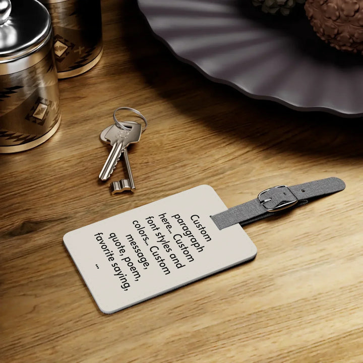 Saffiano Luggage Tag on table-Custom message, fonts, and colors-ARTFULANE
